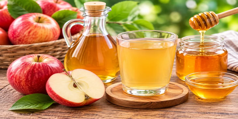 ما هي مكونات مشروب خل التفاح والعسل؟